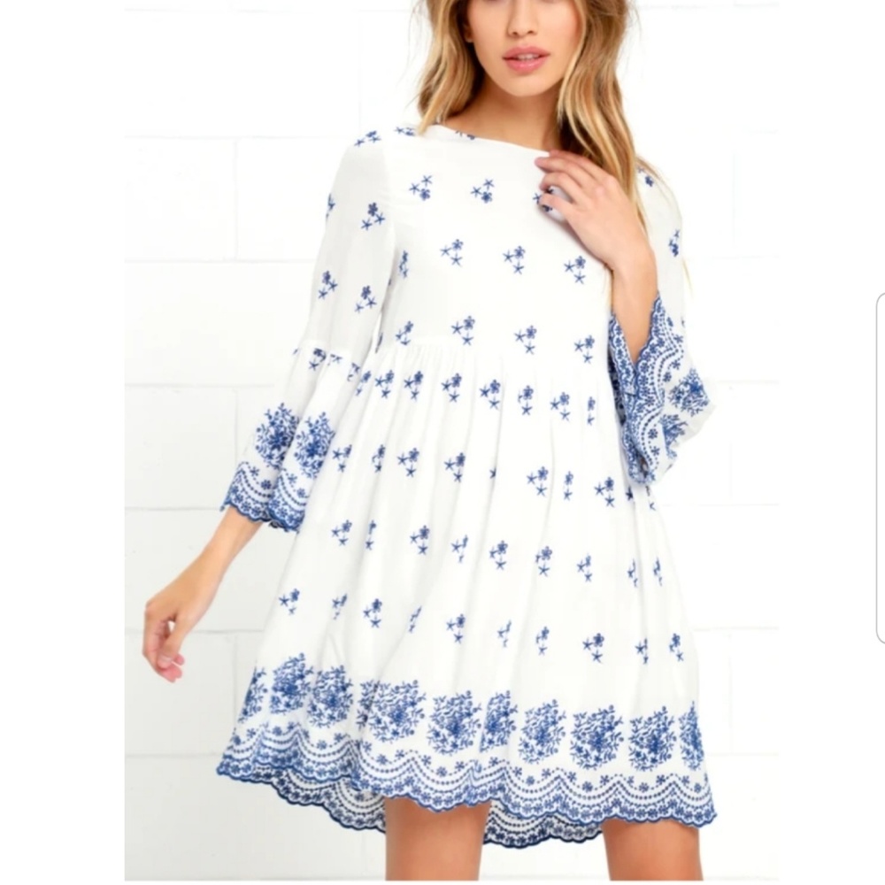 Lulu's Embroidered White/blue Dress